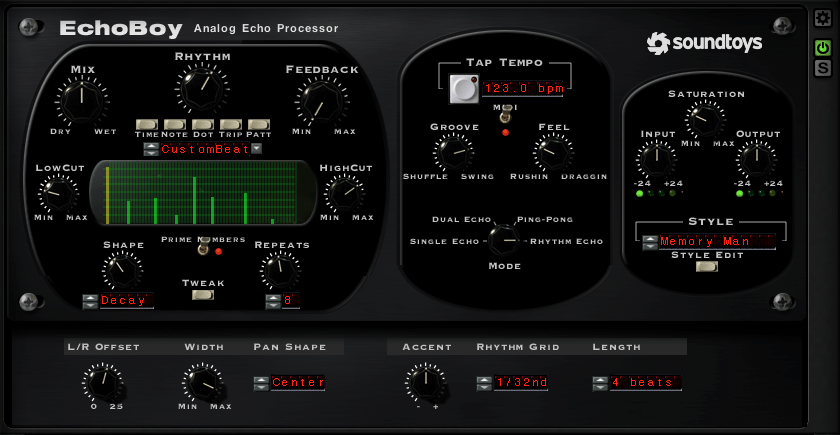 Eines der besten Delay-PlugIns: EchoBoy von Soundtoys bietet auch MultiTap-Delays