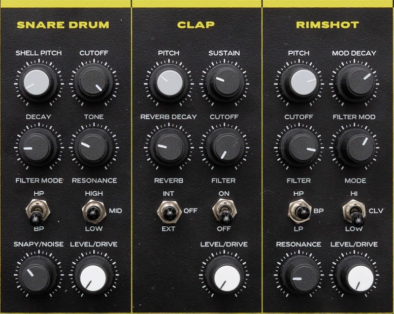 Erica Synths HexDrums: Snare, Clap und Rimshot